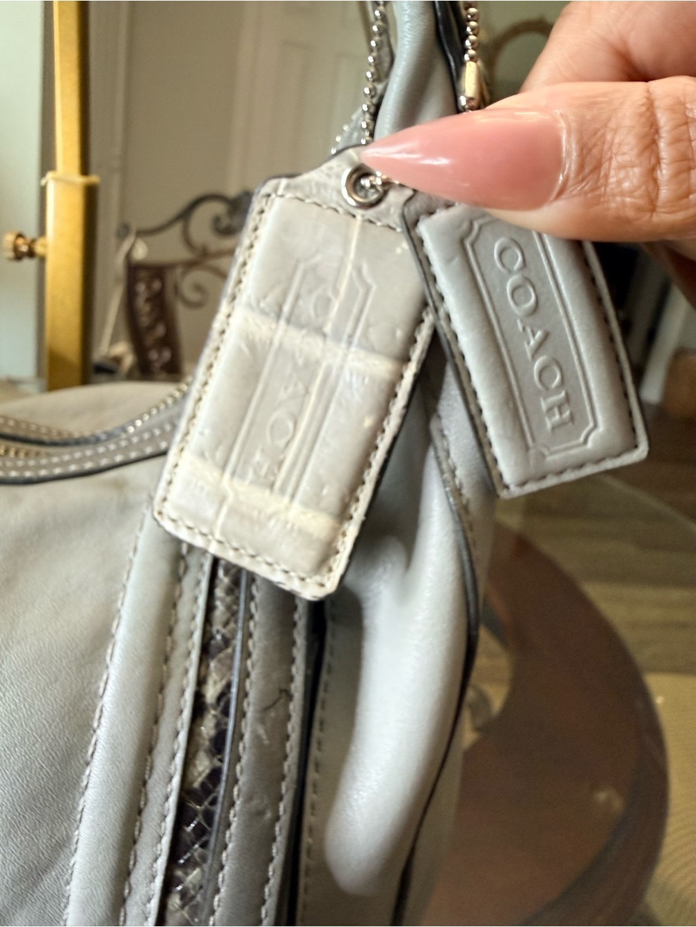 Coach Kristen Spectator Pale Blue Leather Hobo Bag with Croc-Trim Accents - Picture 8 of 10